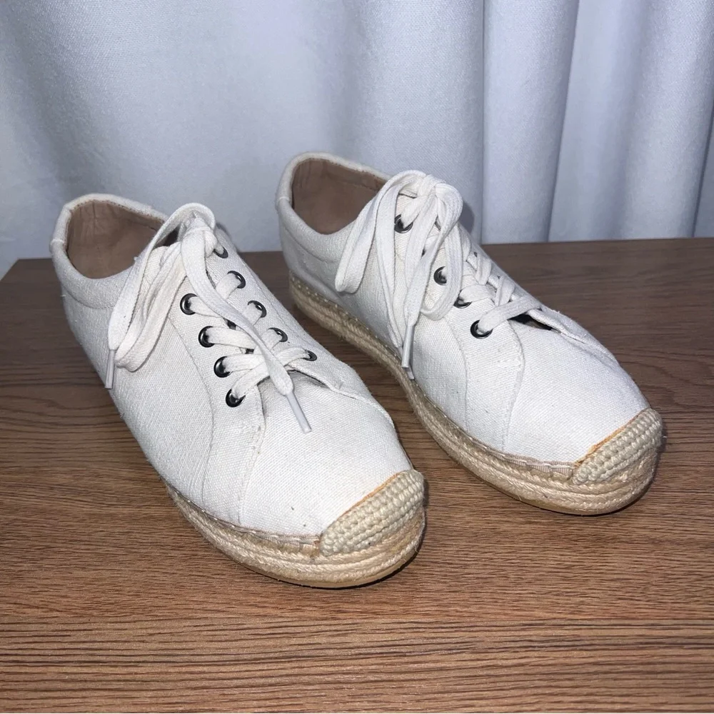 J. Jill White Canvas Espadrille Lace-Up Sneakers Size 9.5 Casual Summer